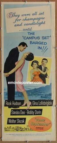 b129 COME SEPTEMBER insert movie poster '61 Sandra Dee, Rock Hudson