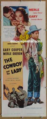 b135 COWBOY & THE LADY insert movie poster R54 Gary Cooper, Oberon