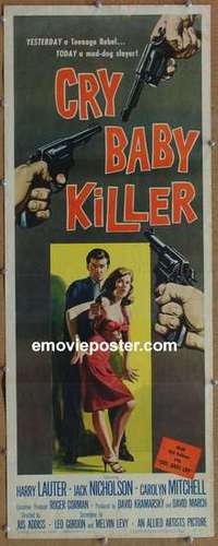 b138 CRY BABY KILLER insert movie poster '58 1st Jack Nicholson!