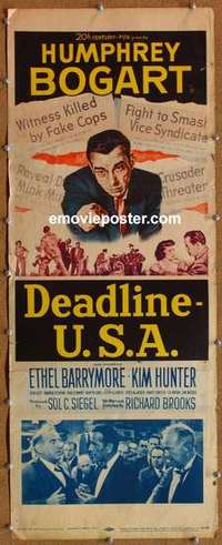b157 DEADLINE-USA insert movie poster '52 Humphrey Bogart, newspaper