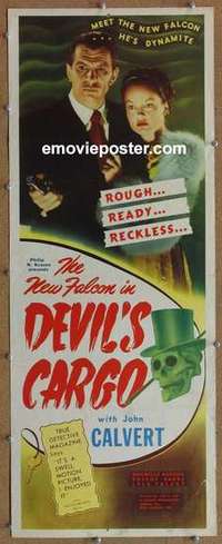 b168 DEVIL'S CARGO insert movie poster '48 Calvert as The Falcon!
