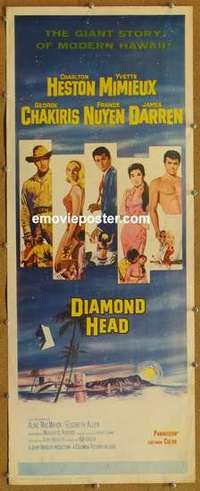 b170 DIAMOND HEAD insert movie poster '62 Charlton Heston, Hawaii