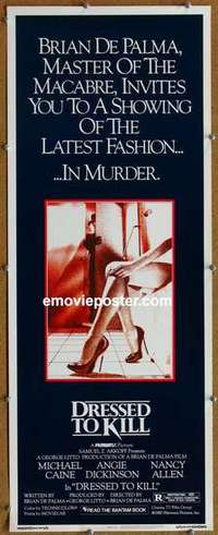 b182 DRESSED TO KILL insert movie poster '80 Michael Caine, De Palma