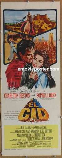 b191 EL CID signed insert movie poster '61 Charlton Heston, Loren