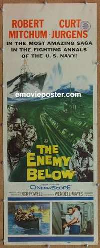b195 ENEMY BELOW insert movie poster '58 Robert Mitchum, Jurgens