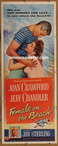 b212 FEMALE ON THE BEACH insert movie poster '55 Joan Crawford