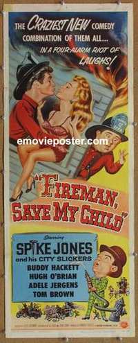 b214 FIREMAN, SAVE MY CHILD insert movie poster '54 Spike Jones