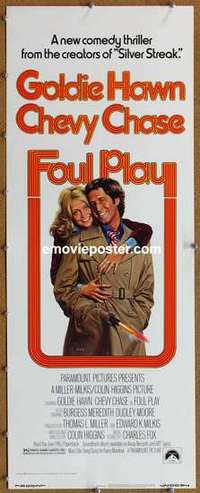 b223 FOUL PLAY insert movie poster '78 Goldie Hawn, Chevy Chase