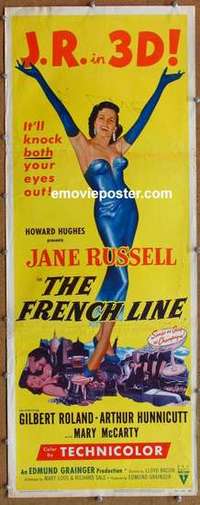 b226 FRENCH LINE insert movie poster '54 3-D Jane Russell, Roland