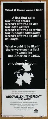 b230 FRONT insert movie poster '76 Woody Allen, Martin Ritt, blacklist!