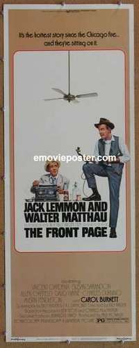 b231 FRONT PAGE insert movie poster '75 Jack Lemmon, Walter Matthau