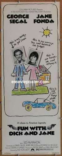 b234 FUN WITH DICK & JANE insert movie poster '77 Segal, Jane Fonda