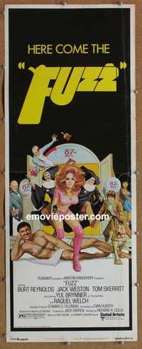 b236 FUZZ insert movie poster '72 Burt Reynolds, sexy Raquel Welch!