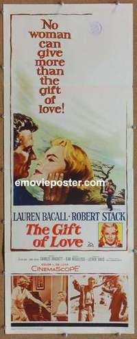 b243 GIFT OF LOVE insert movie poster '58 Lauren Bacall, Robert Stack