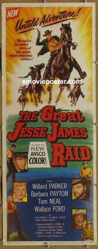 b258 GREAT JESSE JAMES RAID insert movie poster '53 Willard Parker