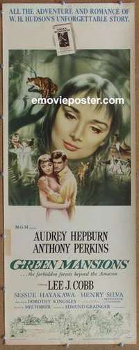 b261 GREEN MANSIONS insert movie poster '59 Audrey Hepburn, Perkins