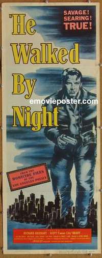 b276 HE WALKED BY NIGHT insert movie poster '48 Basehart, Brady
