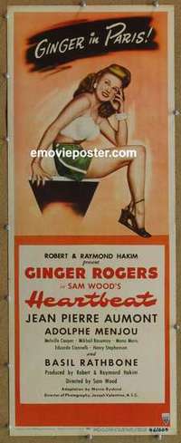 b279 HEARTBEAT insert movie poster '46 sexy Ginger Rogers!