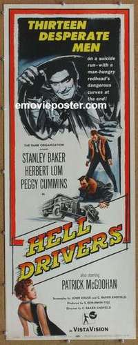 b283 HELL DRIVERS insert movie poster '57 Stanley Baker, Cummins