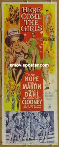 b287 HERE COME THE GIRLS signed insert movie poster '53 Bob Hope