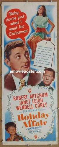 b291 HOLIDAY AFFAIR insert movie poster '49 Robert Mitchum, Leigh