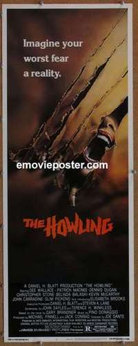 b302 HOWLING insert movie poster '81 Dante, cool werewolf image!