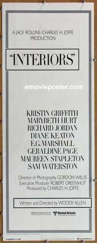 b320 INTERIORS insert movie poster '78 Woody Allen, Diane Keaton