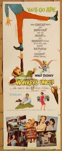 b405 MONKEY'S UNCLE insert movie poster '65 Annette Funnicello