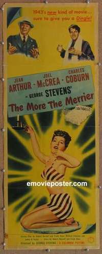 b409 MORE THE MERRIER insert movie poster '43 Arthur, McCrea, Coburn