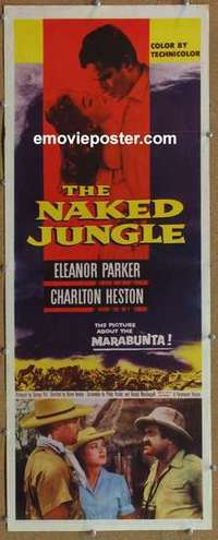 b413 NAKED JUNGLE insert movie poster '54 Charlton Heston, Parker