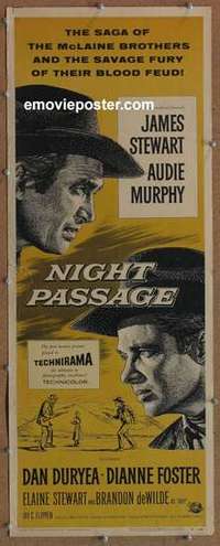 b420 NIGHT PASSAGE insert movie poster '57 Jimmy Stewart, Audie Murphy