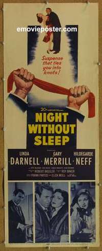 b422 NIGHT WITHOUT SLEEP insert movie poster '52 Linda Darnell
