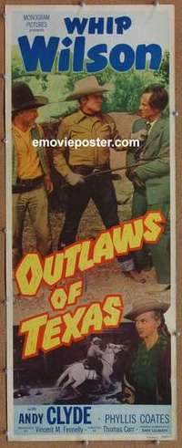b444 OUTLAWS OF TEXAS insert movie poster '50 Whip Wilson, Andy Clyde