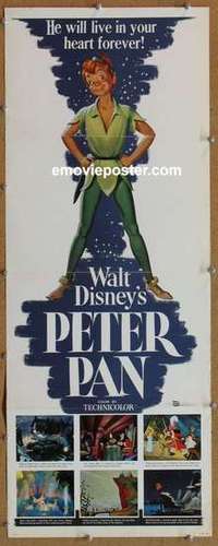 b454 PETER PAN insert movie poster R58 Walt Disney classic!