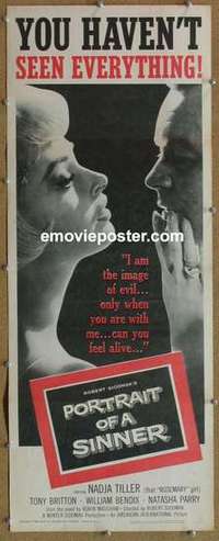 b466 PORTRAIT OF A SINNER insert movie poster '61 AIP, sexy bad girl!