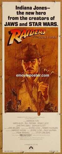 b480 RAIDERS OF THE LOST ARK int'l insert movie poster '81 Ford