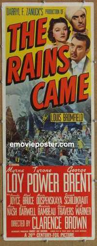 b482 RAINS CAME insert movie poster '39 Myrna Loy, Tyrone Power