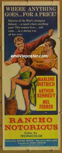 b484 RANCHO NOTORIOUS insert movie poster '52 Marlene Dietrich, Lang