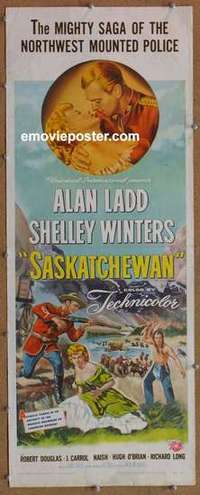 b532 SASKATCHEWAN insert movie poster '54 Alan Ladd, Shelley Winters