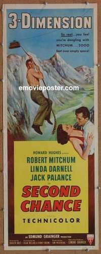 b538 SECOND CHANCE insert movie poster '53 3-D Mitchum, Palance