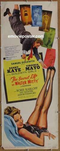 b540 SECRET LIFE OF WALTER MITTY insert movie poster R55 Danny Kaye
