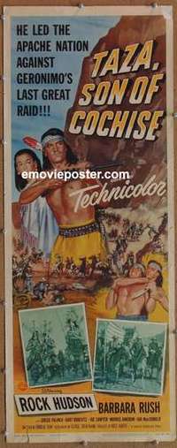 b603 TAZA SON OF COCHISE insert movie poster '54 3D, Rock Hudson, Rush