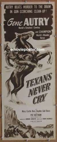 b611 TEXANS NEVER CRY insert movie poster R57 Gene Autry western!