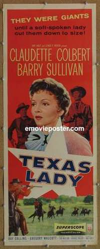 b615 TEXAS LADY insert movie poster '55 Claudette Colbert, Sullivan