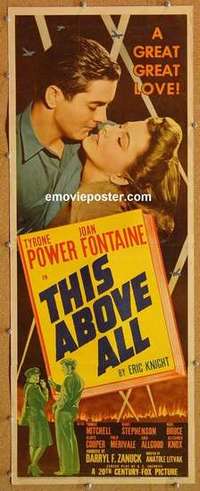 b623 THIS ABOVE ALL insert movie poster '42 Tyrone Power, Fontaine