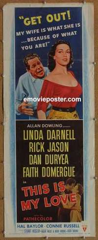 b624 THIS IS MY LOVE insert movie poster '54 Linda Darnell, Duryea