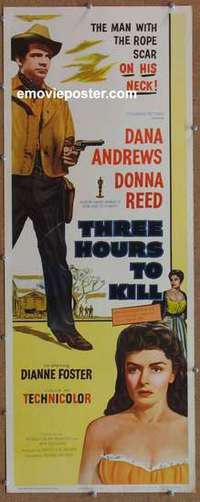 b628 THREE HOURS TO KILL insert movie poster '54 Dana Andrews, Donna Reed