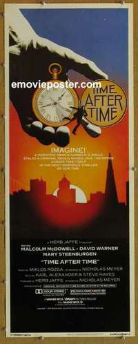b633 TIME AFTER TIME insert movie poster '79 Malcolm McDowell, Warner