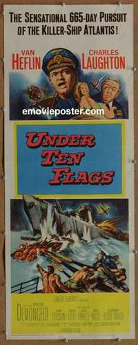 b651 UNDER TEN FLAGS insert movie poster '60 Heflin, Charles Laughton