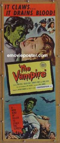 b659 VAMPIRE insert movie poster '57 it claws, it drains blood!